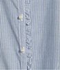 KARL LAGERFELD PARIS Poplin Striped Round Neck Ruffle 3/4 Sleeve Button Front Top, Color:Indigo/White - Image 5