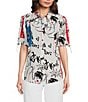 Color:Soft White Multi - Image 1 - Printed Collared Short Sleeve Blouse
