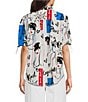Color:Soft White Multi - Image 2 - Printed Collared Short Sleeve Blouse