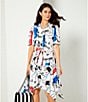 Color:Soft White Multi - Image 4 - Printed Collared Short Sleeve Shirt Dress