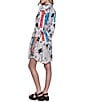 Color:Soft White Multi - Image 2 - Printed Point Collar 3/4 Sleeve Side Pocket Button Down Belted Shirt Dress