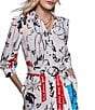 Color:Soft White Multi - Image 4 - Printed Point Collar 3/4 Sleeve Side Pocket Button Down Belted Shirt Dress