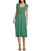 Color:Kelly Green - Image 1 - Printed Square Neck Sleeveless Pleated Midi Dress
