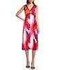 Color:Fuchsia Multi - Image 1 - Printed V-Neck Sleeveless Dress
