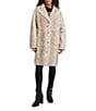 KARL LAGERFELD PARIS Python Faux Shearling Notch Collar Oversize Single Breasted Coat, Color:Cream - Image 1