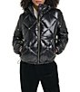 KARL LAGERFELD PARIS Quilted Pattern Pearl Embellish Stand Collar Hooded Zip Front Jacket - Image 1
