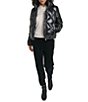 KARL LAGERFELD PARIS Quilted Pattern Pearl Embellish Stand Collar Hooded Zip Front Jacket - Image 4