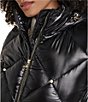 KARL LAGERFELD PARIS Quilted Pattern Pearl Embellish Stand Collar Hooded Zip Front Jacket - Image 5