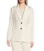 KARL LAGERFELD PARIS Rhinestone Embellished Notch Lapel Two Button Blazer, Color:Soft White - Image 2