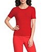 KARL LAGERFELD PARIS Ribbed Knit Crew Neck Short Sleeve Sweater Top - Image 1