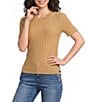 KARL LAGERFELD PARIS Ribbed Knit Crew Neck Short Sleeve Sweater Top - Image 1