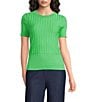 KARL LAGERFELD PARIS Ribbed Knit Crew Neck Short Sleeve Sweater Top - Image 1