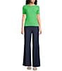 KARL LAGERFELD PARIS Ribbed Knit Crew Neck Short Sleeve Sweater Top - Image 3