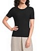 KARL LAGERFELD PARIS Ribbed Knit Crew Neck Short Sleeve Sweater Top - Image 5