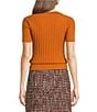 KARL LAGERFELD PARIS Ribbed Knit Round Neck Short Sleeve Sweater Top, Color:Bronze - Image 2