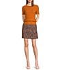 KARL LAGERFELD PARIS Ribbed Knit Round Neck Short Sleeve Sweater Top, Color:Bronze - Image 3