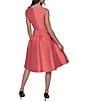 KARL LAGERFELD PARIS Round Neck Drop Waist Taffeta Dress, Color:Sunset Coral - Image 2