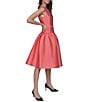 KARL LAGERFELD PARIS Round Neck Drop Waist Taffeta Dress, Color:Sunset Coral - Image 3