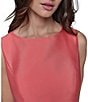 KARL LAGERFELD PARIS Round Neck Drop Waist Taffeta Dress, Color:Sunset Coral - Image 5