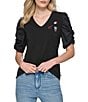 Color:Black - Image 1 - Ruched Short Sleeve Embellished Top