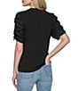 Color:Black - Image 2 - Ruched Short Sleeve Embellished Top