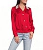 KARL LAGERFELD PARIS Satin Crepe de Chine Surplice Collared Button Front Blouse - Image 1