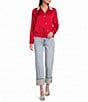 KARL LAGERFELD PARIS Satin Crepe de Chine Surplice Collared Button Front Blouse - Image 3
