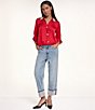 KARL LAGERFELD PARIS Satin Crepe de Chine Surplice Collared Button Front Blouse - Image 5