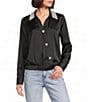 KARL LAGERFELD PARIS Satin Crepe de Chine Surplice Collared Button Front Blouse - Image 6