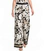 KARL LAGERFELD PARIS Satin Print Flat Front Wide Leg Pull On Coordinating Pants - Image 1