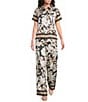 KARL LAGERFELD PARIS Satin Print Flat Front Wide Leg Pull On Coordinating Pants - Image 3