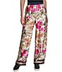 KARL LAGERFELD PARIS Satin Print Flat Front Wide Leg Pull On Pants - Image 1