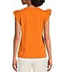 Color:Tangerine - Image 2 - Scalloped Crew Neck Ruffle Cap Sleeve Knit Top