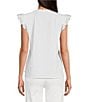 Color:White - Image 2 - Scalloped Crew Neck Ruffle Cap Sleeve Knit Top