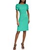 Color:Kelly - Image 1 - Scuba Crepe Boat Neck Short Puff Sleeve Side Ruched Dress
