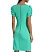 Color:Kelly - Image 2 - Scuba Crepe Boat Neck Short Puff Sleeve Side Ruched Dress