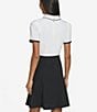 Color:Soft White/Black - Image 2 - Scuba Crepe Color Block Collar Short Sleeve Mini Dress