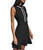 Color:Black/Soft White - Image 3 - Scuba Crepe Contrast Collar Neck Sleeveless Scalloped Mini Dress