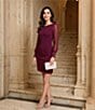 KARL LAGERFELD PARIS Scuba Crepe Crew Neck Chiffon Long Sleeve Pearl Cuff Sheath Mini Dress, Color:Wine - Image 4