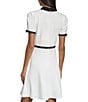 Color:Soft White/Black - Image 2 - Scuba Crepe Point Collar Neck Short Puff Sleeve A-Line Dress