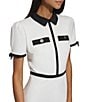 Color:Soft White/Black - Image 4 - Scuba Crepe Point Collar Neck Short Puff Sleeve A-Line Dress