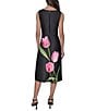 KARL LAGERFELD PARIS Scuba Tulip Print Square Neck Sleeveless Shift Midi Dress, Color:Black/Pink Floral - Image 2
