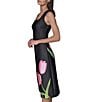 KARL LAGERFELD PARIS Scuba Tulip Print Square Neck Sleeveless Shift Midi Dress, Color:Black/Pink Floral - Image 3