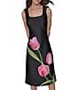 KARL LAGERFELD PARIS Scuba Tulip Print Square Neck Sleeveless Shift Midi Dress, Color:Black/Pink Floral - Image 4
