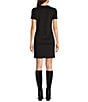 Color:Black - Image 2 - Short Sleeve Crew Neck Monogram Knee Length Dress