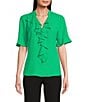 Color:Kelly - Image 1 - Short Sleeve Ruffle Front Blouse