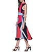KARL LAGERFELD PARIS Silky Crepe Abstract Print Halter Neck Sleeveless Blouson Midi Dress, Color:Chambray Blue Sunset - Image 4