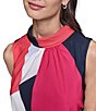KARL LAGERFELD PARIS Silky Crepe Abstract Print Halter Neck Sleeveless Blouson Midi Dress, Color:Chambray Blue Sunset - Image 6