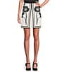KARL LAGERFELD PARIS Silky Crepe Floral Print A-Line Mini Skirt, Color:Cream/Black Multi - Image 1
