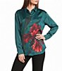 KARL LAGERFELD PARIS Silky Crepe Floral Print Point Collar Button Front Top - Image 1